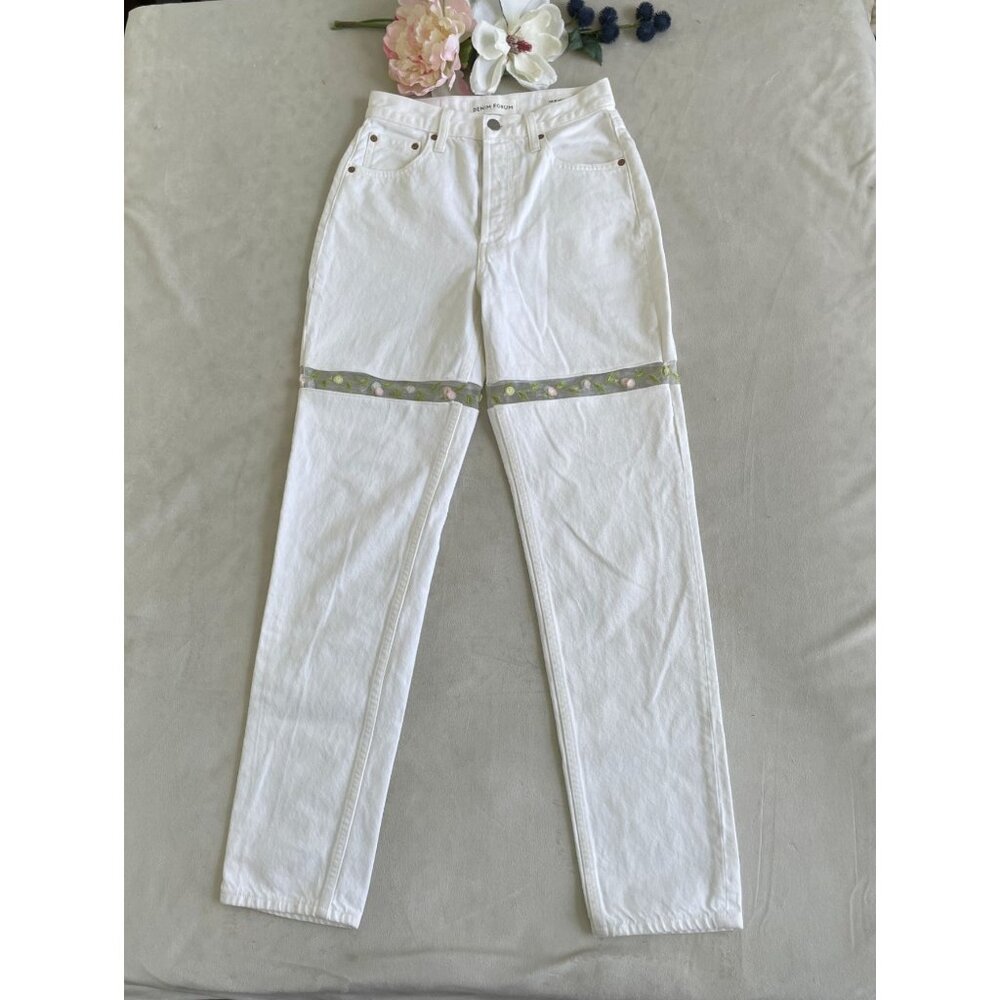 Custom Denim by Angelina Vanelli Sheer Floral Embroidery Pink Rose Detailing But
